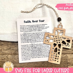 Faith Over Fear - Story Card Ornament SVG, Gift of Strength, Car Charm, Cross Ornament SVG, Laser Christmas Ornament, Story Card SVG