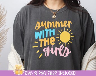 Summer With The Girls SVG, Summer Vacation Shirt, Beach Sun Design, Retro Summer PNG, Girls Trip Cut Files, Cricut, Silhouette