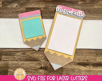Teacher Sticky Note Holder SVG, Notepad Holder SVG, Pencil Laser Svg, Teacher Laser Svg, Back to School, Teacher Appreciation Gift