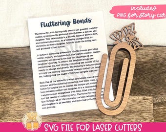 Fluttering Bonds - Story Card Bookmark SVG, Large Paperclip Svg, Paperclip Bookmark SVG, Butterfly Bookmark Laser Files, Gift for Daughter
