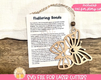 Fluttering Bonds - Story Card Ornament SVG, Gift for Mom, Car Charm, Gift for Daughter, Laser Christmas Ornament SVG, Story Card SVG