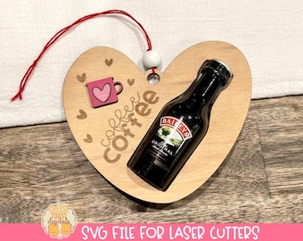 Shooter Liquor Bottle Holder Ornament SVG, Shot Bottle Ornament SVG, Friend Valentine's Day Gift, Bailey's Coffee Cup Mini Bottle Carrier