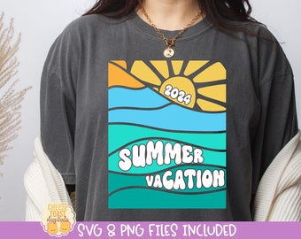 Summer Vacation SVG, Family Vacation Shirt, Beach Landscape Design, Retro Summer PNG, Girls Trip Cut Files, Cricut, Silhouette