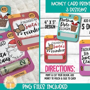 Druckbare Weihnachtskarte, Geldkarte, Frohe Weihnachten-Design, Geschenkkartenhalter, Drucken-dann-Schnitt, Stocking Stuffer, PNG-Datei, Weihnachtsgeschenk