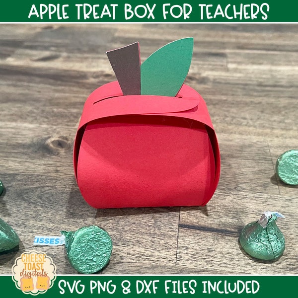 Apple Treat Box SVG, Teacher Appreciation Gift Box, Party Favor Box, Fold Over Box, Cardstock Cricut Crafts, Candy Holder, Silhouette