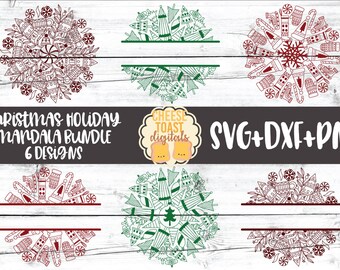 Christmas Holiday Mandala SVG Bundle, Christmas Mandala, Tree, Split Mandala, Winter Monogram, Peppermint Mocha, Cricut, Silhouette