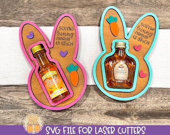 Easter Bunny Mini Alcohol Bottle Holder SVG, Airplane Shooter Bottle Box, Laser Files for Easter and Spring, Adult Easter Laser Files