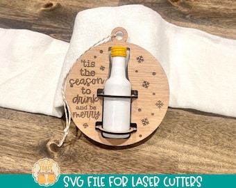 Shooter Liquor Bottle Holder Ornament SVG, Shot Bottle Ornament SVG, Funny Alcohol Christmas Gift, Santa Hat Mini Bottle Carrier