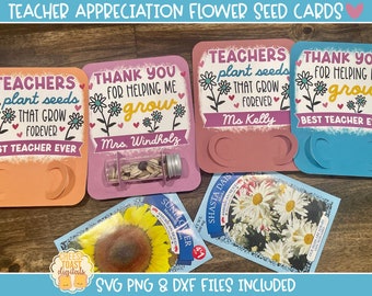 Teacher Appreciation Flower Seed Cards Bundle, Flower Seed Holder PNG, Last Day of School Gift, Print-Then-Cut, Cricut, Silhouette