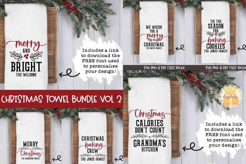 Download Christmas Tea Towel SVG Bundle Vol 2 Personalized Holiday ...