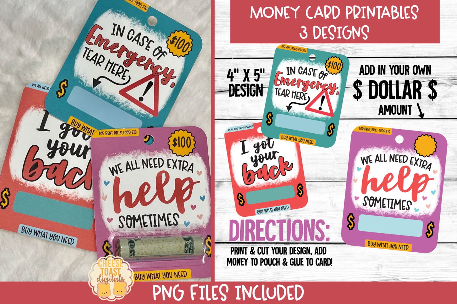 Printable Financial Help Money Card, Money Card, in Case of Emergency ...