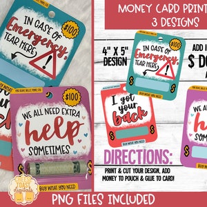 Tarjeta de dinero de ayuda financiera imprimible, tarjeta de dinero, en caso de diseño de emergencia, titular de tarjeta de regalo, impresión y luego corte, archivo PNG