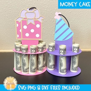 Geburtstag Geld Kuchen SVG Bundle Vol 2, Karton Geld Kuchen, Geld Halter SVG, Bargeld Halter, DIY Geburtstagsgeschenk, Cricut, Silhouette