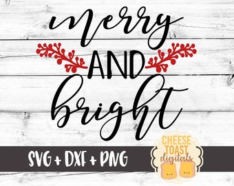 Merry and Bright Svg, Christmas SVG, Merry Svg, Laurel Svg, Svg Files, Winter Svg, DXF, Svg for Cricut, Svg for Silhouette