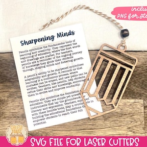 Sharpening Minds - Enfeite de cartão de história SVG, presente para professores, pingente de carro, presente de volta às aulas, enfeite de Natal para professores a laser SVG