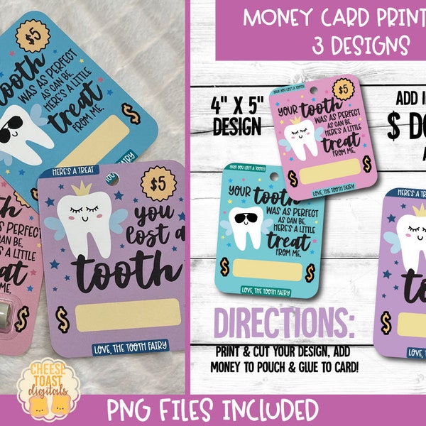 Printable Tooth Fairy Money Card, Money Card, Tooth Fairy Money Holder, Gift Card Holder, Print-Then-Cut, Tooth Fairy Gift, PNG File