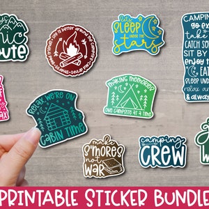Camping Stickers, 10 Printable PNG Files, Digital Download, Camper, Adventure, Outdoors, Quotes and Sayings, Print and Cut Cricut Silhouette