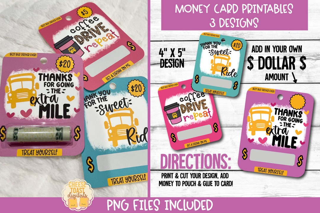 Printable Bus Driver Card, Money Card, Teacher Appreciation Gift, Gift
