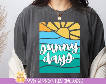 Sunny Days SVG, Summer Vacation Shirt, Beach Landscape Design, Retro Summer PNG, Girls Trip Cut Files, Cricut, Silhouette