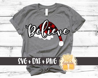 Believe Svg, Buffalo Plaid Santa Hat Svg, Christmas Svg, Plaid Svg, Buffalo Plaid Svg, Svg Files, Svg for Cricut, Silhouette
