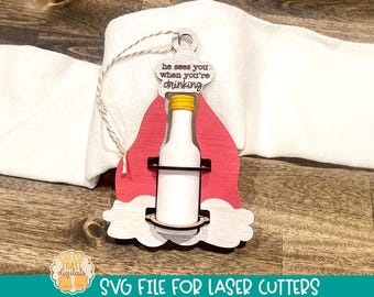 Shooter Liquor Bottle Holder Ornament SVG, Shot Bottle Ornament SVG, Funny Alcohol Christmas Gift, Santa Hat Mini Bottle Carrier