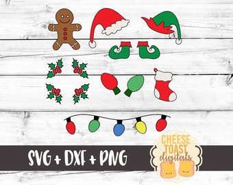 Christmas Clipart, Santa Hat Svg, Elf Hat Svg, Elf Feet Svg, Christmas Ligts Svg, Stocking Svg, Christmas Svg, Hand Drawn, Svg for Cricut