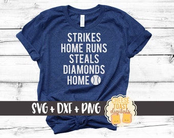 Strikes Home Runs Steals Diamonds Home Svg, Baseball Svg, Baseball Shirt Svg, Ballpark Svg, DXF, Svg for Cricut, Svg for Silhouette