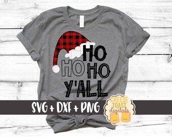 Ho Ho Ho Y'all Svg, Buffalo Plaid Santa Hat Svg, Christmas Svg, Plaid Svg, Buffalo Plaid Svg, Svg Files, Svg for Cricut, Silhouette