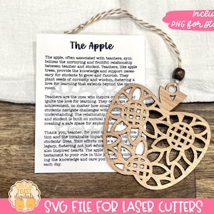 Der Apfel - Story Card Ornament SVG, Geschenk für Lehrer, Autoanhänger, Schulanfanggeschenk, Laser Lehrer Weihnachtsverzierung SVG, Story Card SVG