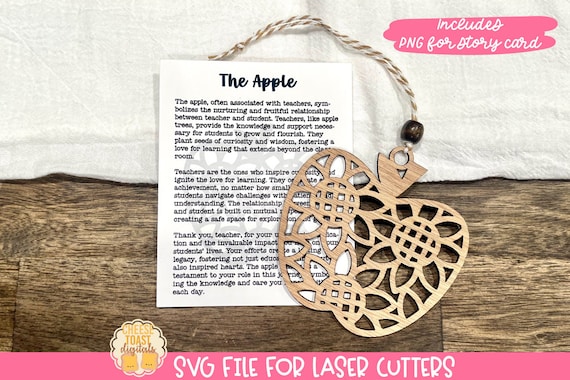The Apple - Story Card Ornament SVG, Gift for Teachers, Car Charm, Back to School Gift, Laser Teacher Christmas Ornament SVG, Story Card SVG