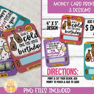 Printable Birthday Card, Money Card, Happy Birthday Beer Design, Gift Card Holder, Print-Then-Cut, Birthday Gift PNG File