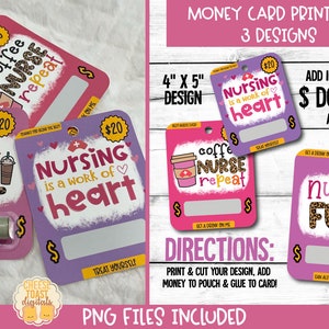 Printable Nurse Card, Money Card, Nurse Appreciation Day Gift, Gift Card Holder, Print-Then-Cut, Gift for Nurse, PNG File, Nursing Student
