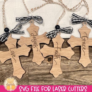 Engraved Cross SVG - Christmas Ornament SVG for Lasers, Cross Ornament SVG, Laser Cut File, Christmas Ornament Laser File