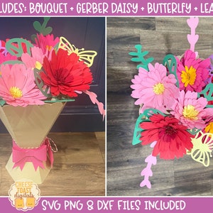 Bouquet di fiori SVG Cut File, Vaso Design per fiori di carta, Bouquet Gift Box Cut Files, Paper Flower Vaso SVG, Cricut, Silhouette