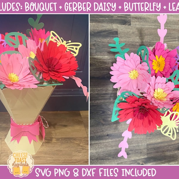 Flower Bouquet SVG Cut File, Vase Design for Paper Flowers, Bouquet Gift Box Cut Files, Paper Flower Vase SVG, Cricut, Silhouette