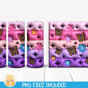 Butterfly 3d Puff Tumbler Wrap PNG, Puffy 20 oz Skinny Tumbler Wraps, Butterflies, Inflated Bubble Designs for Sublimation, Straight Wrap