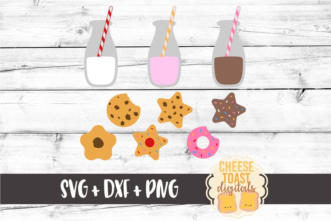 Milk and Cookies SVG PNG DXF Cut Files, Milk Glass, Chocolate Chip