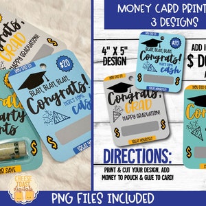 Tarjeta de graduación imprimible, tarjeta de dinero, tarjeta de graduación divertida, titular de dinero, titular de tarjeta de regalo, impresión y luego corte, regalo para graduados, archivo PNG