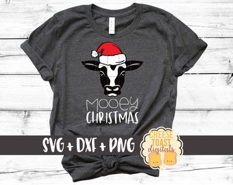 Mooey Christmas Svg, Christmas Cow Svg, Cow Svg, Santa Hat Svg, Santa Svg, Christmas Svg, Svg for Cricut, Svg Files, Svg for Silhouette