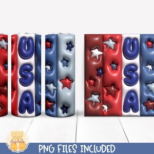 Patriotic 3d Puff Tumbler Wrap PNG, 4th of July Puffy 20 oz Skinny Tumbler Straight Wraps, USA Flag Inflated Bubble Sublimation Designs