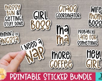 Funny Mom Stickers, 10 Downloadable Leopard Print Printable PNG Files, Mama Quotes and Sayings, Print and Cut, Sarcastic, Cricut Silhouette