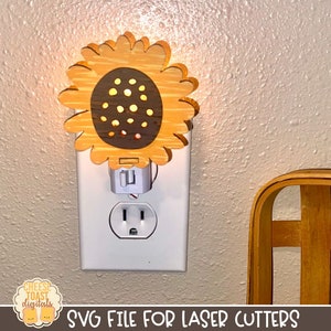 Flower Night Light Cover SVG for Laser Cutters, Sunflower Design, Wood Cut Files, Glowforge, Xtool Files