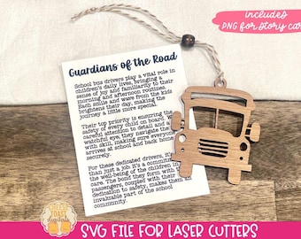 Guardians of the Road - Story Card Ornament SVG, Gift for School Bus Drivers, Car Charm, Back to School Gift, Laser Christmas Ornament SVG