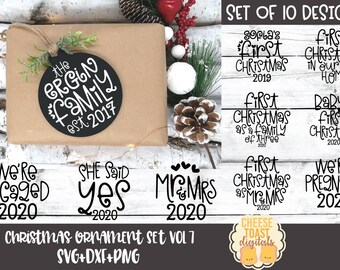 Christmas Ornament SVG Set of 10 Vol 7, Personalized Family Ornament, Baby's First Christmas, Family Est, Gift, Cricut, Silhouette