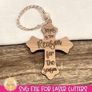 Engraved Cross SVG - Christmas Ornament SVG for Lasers, Cross Ornament SVG, Laser Cut File, Christmas Ornament Laser File