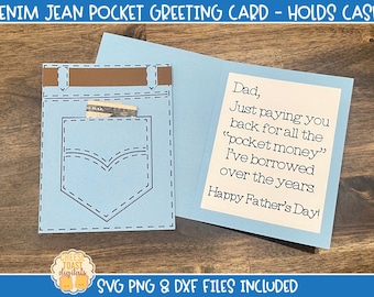 Denim Pocket Father's Day Card, Money Card SVG, Funny Dad Card, Money Holder, Gift Card Holder, Gift for Father's Day, Dad Birthday