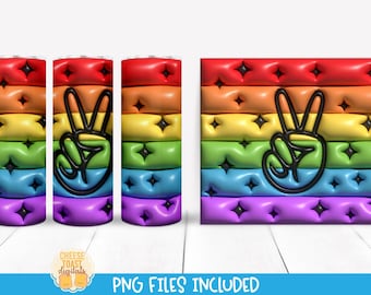 Peace 3d Puff Tumbler Wrap PNG, Gay Pride Puffy 20 oz Skinny Tumbler Wraps, LGBTQ+ Inflated Bubble Designs for Sublimation, Straight Wrap