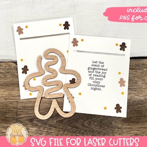 May include: A digital download SVG file for laser cutters, featuring a gingerbread man design with a quote about cozy Christmas nights. The design includes a gingerbread man outline and scattered gingerbread men.