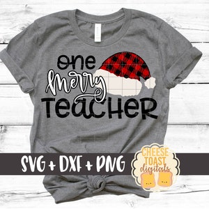 One Merry Teacher Svg, Buffalo Plaid Santa Hat Svg, Teacher Christmas SVG, Teacher Svg, Teacher Shirt Svg, Plaid Svg, Cricut, Silhouette