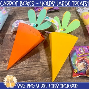 Caja de zanahoria SVG, Diseño de caja de regalo de Pascua, Artesanía de Cricut de cartulina, Titular de caramelo, Búsqueda de huevos de Pascua, Silueta